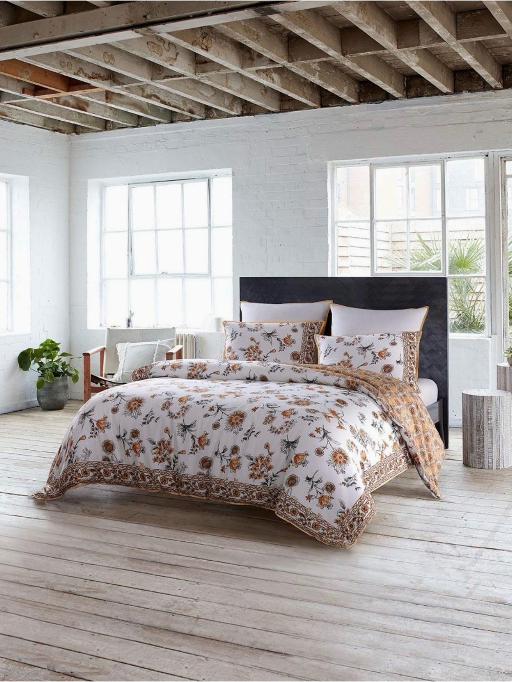 French Connection Home 3-Piece King Duvet Set India Marigold/White 100% Cotton